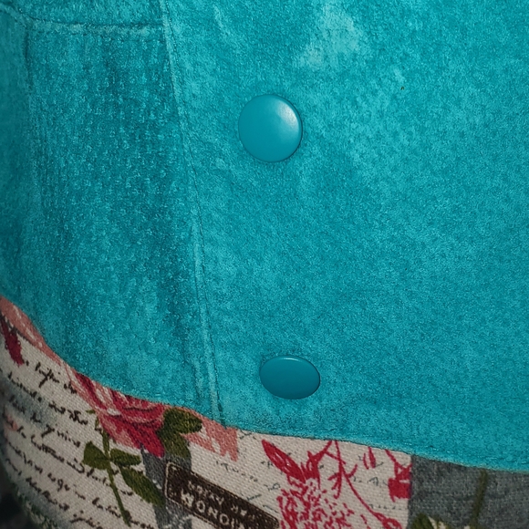 Fringed Teal Suede Western Style Jacket - Picture 6 of 7